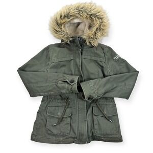 Y2K Abercrombie & Fitch Jacket Womens M Green Faux Fur Hood Bella Parka Sherpa
